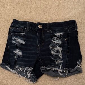 American Eagle Outfitters Dark Blue Distressed Jean Shorts